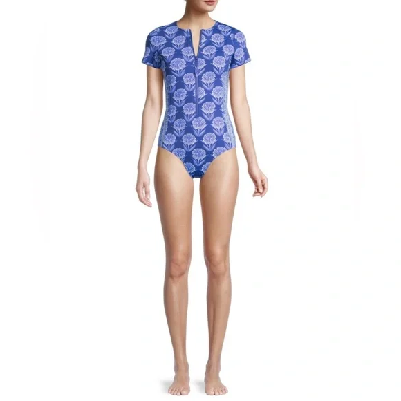 Johnny Was Yao Neoprene Zip-Up One-Piece Swimsuit